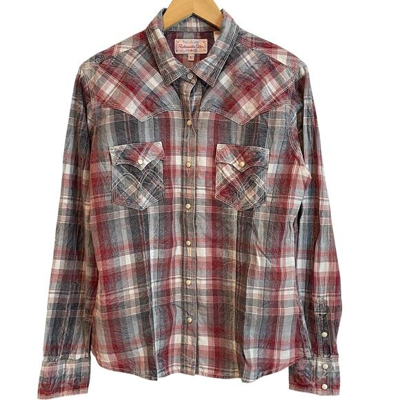 Panhandle Slim Tops - VTG.‎ Panhandle Slim Western Plaid Snap Shirt Womens L Red Blue Country Cowgirl